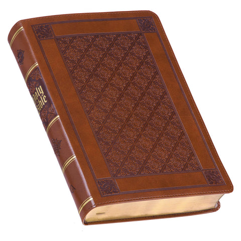 Diamond Honey-brown Faux Leather Full-size Giant Print King James Version Bible with Thumb Index