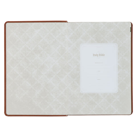 Diamond Honey-brown Faux Leather Full-size Giant Print King James Version Bible with Thumb Index