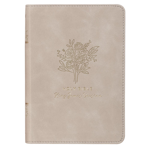Taupe Bouquet Faux Leather Compact King James Version Bible