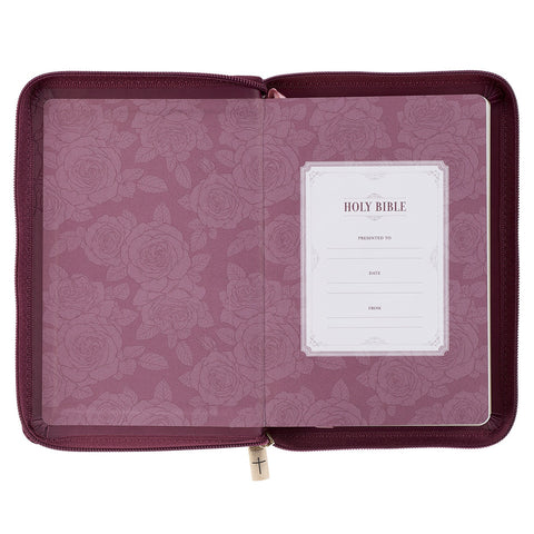 Maroon Faux Leather Compact King James Version Bible with Zipper Closure