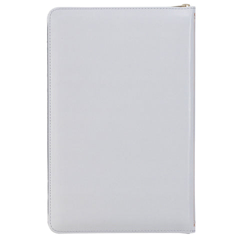 Frosty Gray and Pink Floral Faux Leather King James Version Deluxe Gift Bible with Thumb Index and Zipper Closure