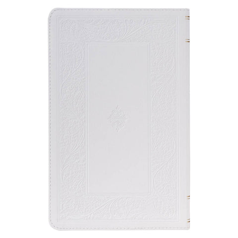 White Floral Faux Leather Giant Print Standard-size King James Version Bible with Thumb Index