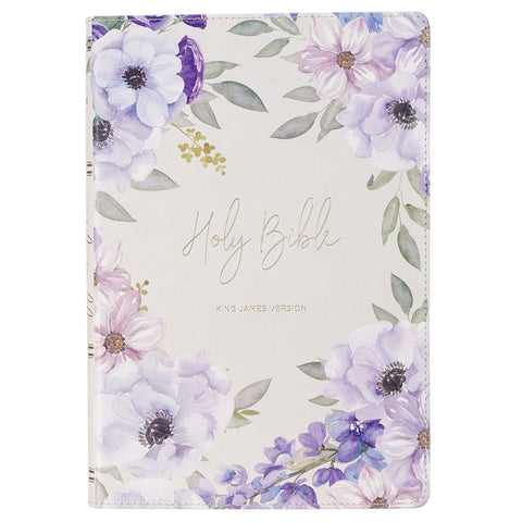 Lavender Floral Faux Leather Giant Print Full-size King James Version Bible with Thumb Index