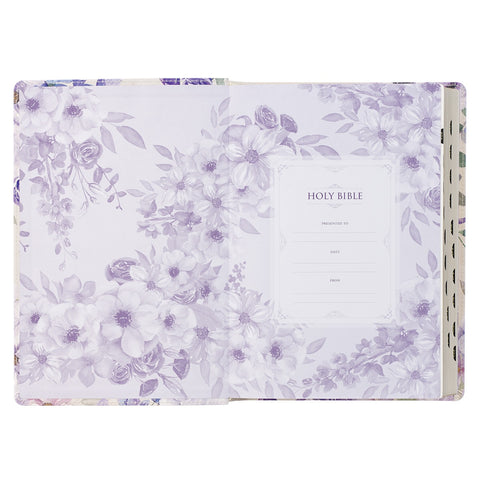 Lavender Floral Faux Leather Giant Print Full-size King James Version Bible with Thumb Index