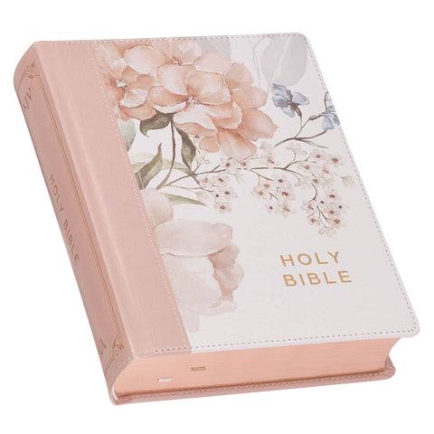 Rosy Coral Floral Faux Leather Hardcover King James Version Note-taking Bible