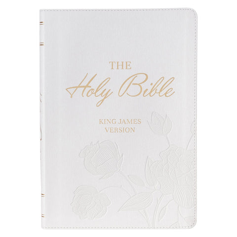 White Faux Leather Super Giant Print King James Version Bible with Thumb Index
