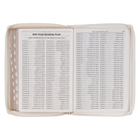 White and Gold Faux Leather Large Print Thinline King James Version Bible with Zippered Closure and Thumb Index