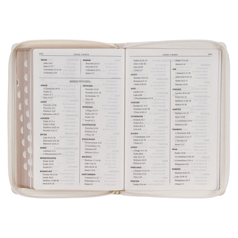 White and Gold Faux Leather Large Print Thinline King James Version Bible with Zippered Closure and Thumb Index