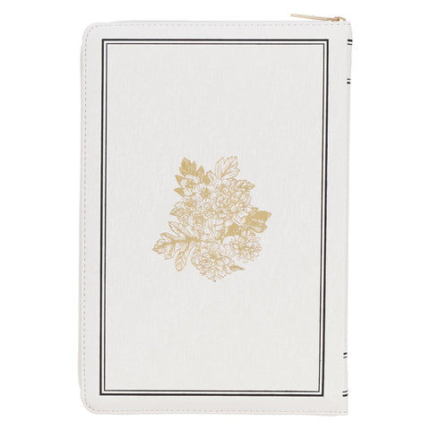 White and Gold Faux Leather Large Print Thinline King James Version Bible with Zippered Closure and Thumb Index