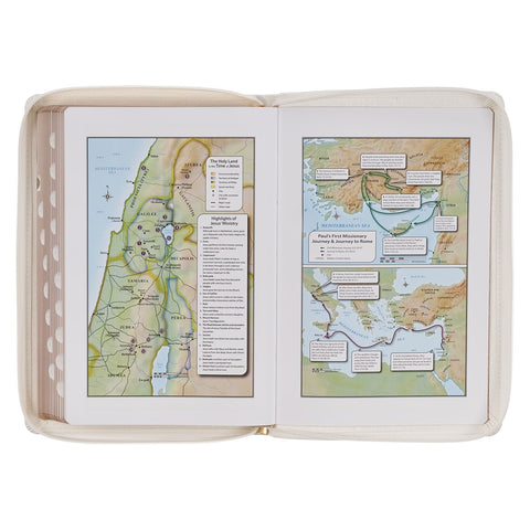 White and Gold Faux Leather Large Print Thinline King James Version Bible with Zippered Closure and Thumb Index