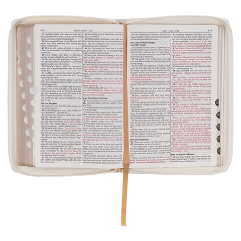 White and Gold Faux Leather Large Print Thinline King James Version Bible with Zippered Closure and Thumb Index