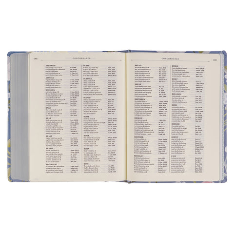 Blue Floral Hardcover Flora Collection Faux Leather King James Version Note-taking Bible - Colossians 3:2