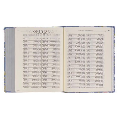 Blue Floral Hardcover Flora Collection Faux Leather King James Version Note-taking Bible - Colossians 3:2