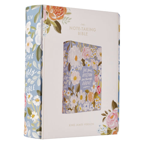 Blue Floral Hardcover Flora Collection Faux Leather King James Version Note-taking Bible - Colossians 3:2