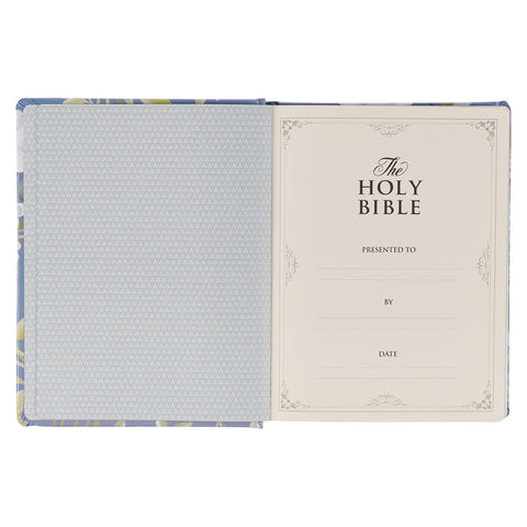 Blue Floral Hardcover Flora Collection Faux Leather King James Version Note-taking Bible - Colossians 3:2
