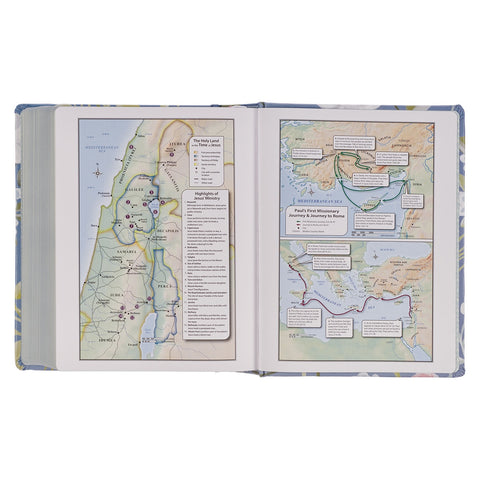 Blue Floral Hardcover Flora Collection Faux Leather King James Version Note-taking Bible - Colossians 3:2