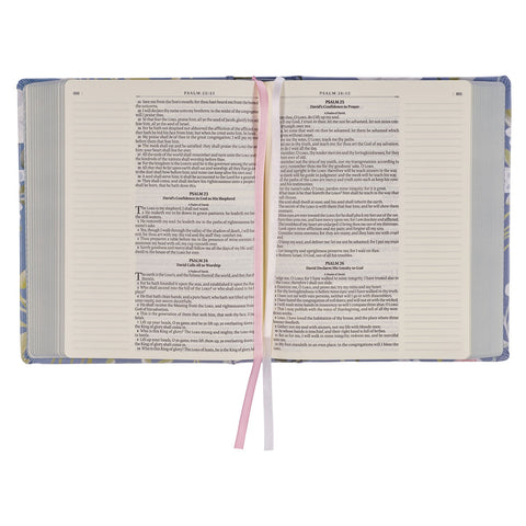 Blue Floral Hardcover Flora Collection Faux Leather King James Version Note-taking Bible - Colossians 3:2