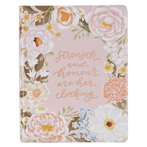 Peach Floral Margo Collection Faux Leather King James Version Note-taking Bible - Proverbs 31:25
