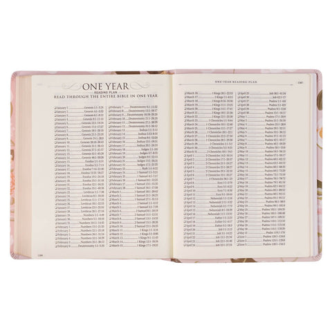 Peach Floral Margo Collection Faux Leather King James Version Note-taking Bible - Proverbs 31:25