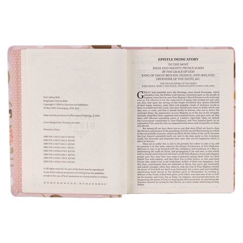 Peach Floral Margo Collection Faux Leather King James Version Note-taking Bible - Proverbs 31:25