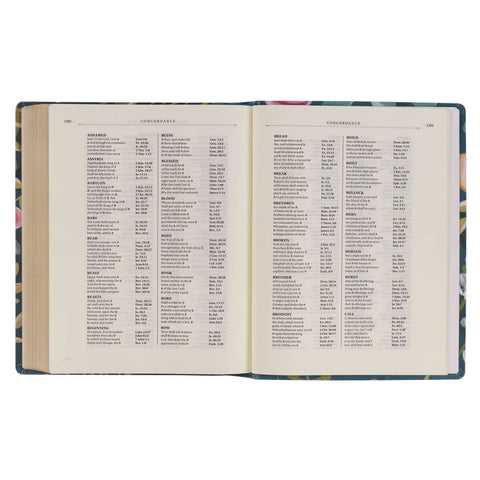 Teal Floral Ally Collection Large Print Faux Leather King James Version Note-taking Bible - Matthew 22:37