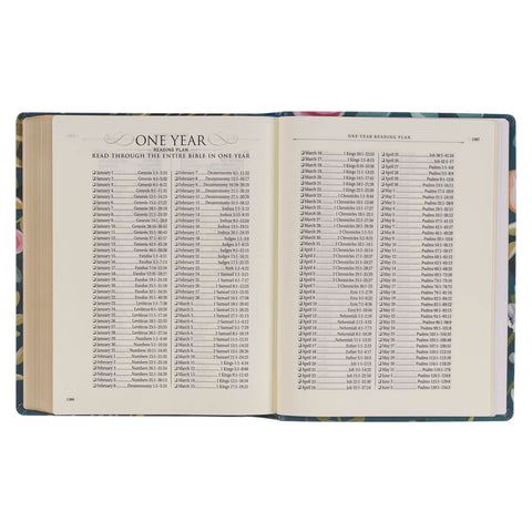 Teal Floral Ally Collection Large Print Faux Leather King James Version Note-taking Bible - Matthew 22:37