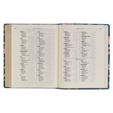 Teal Floral Ally Collection Large Print Faux Leather King James Version Note-taking Bible - Matthew 22:37