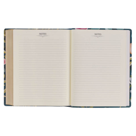 Teal Floral Ally Collection Large Print Faux Leather King James Version Note-taking Bible - Matthew 22:37