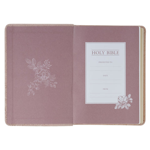 Blush Pink Floral Faux Leather Compact King James Version Bible