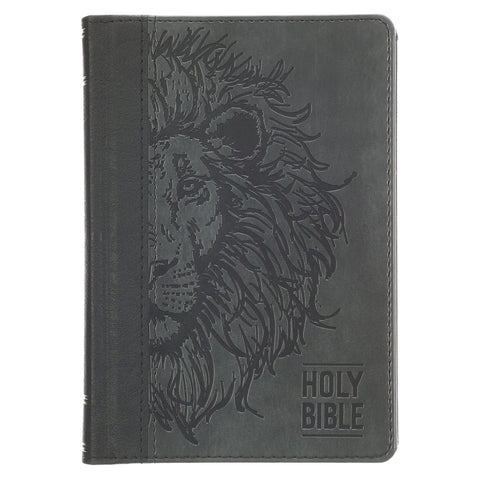 Black and Gray Lion Faux Leather Hardcover Compact King James Version Bible
