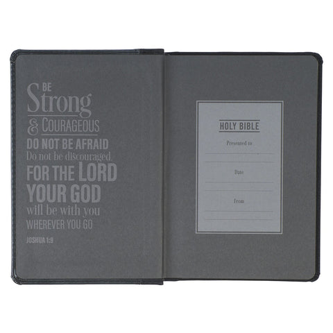 Black and Gray Lion Faux Leather Hardcover Compact King James Version Bible