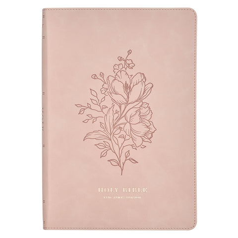 Pink Floral Faux Leather Large Print Thinline King James Version Bible with Thumb Index