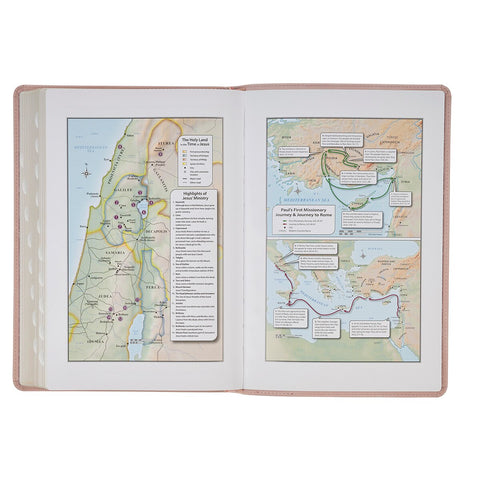 Pink Floral Faux Leather Large Print Thinline King James Version Bible with Thumb Index