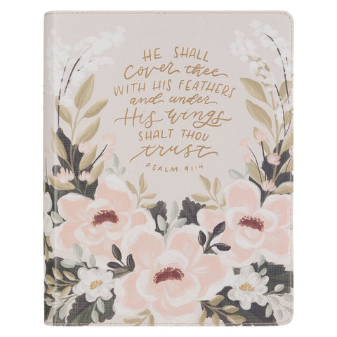 Cream Floral Faux Leather KJV Note-taking Bible - Psalm 91:4