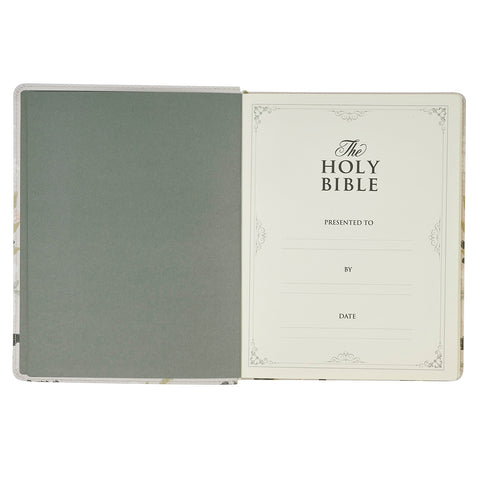 Cream Floral Faux Leather KJV Note-taking Bible - Psalm 91:4