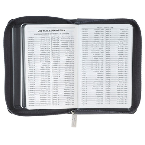 Gray Lion Faux Leather King James Version Pocket Bible with Zipper Closure