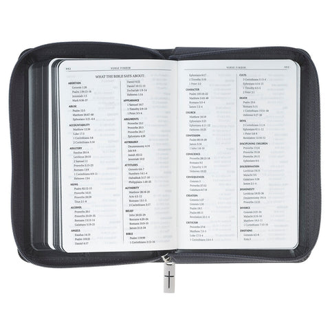 Gray Lion Faux Leather King James Version Pocket Bible with Zipper Closure