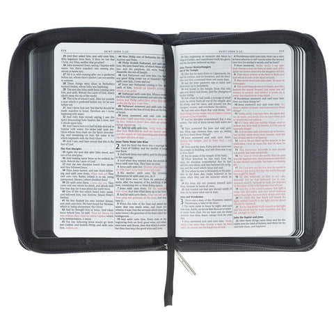 Gray Lion Faux Leather King James Version Pocket Bible with Zipper Closure