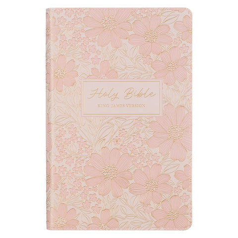 Pale Pink Floral Faux Leather King James Version Deluxe Gift Bible with Thumb Index