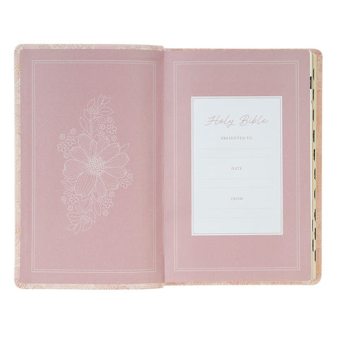 Pale Pink Floral Faux Leather King James Version Deluxe Gift Bible with Thumb Index