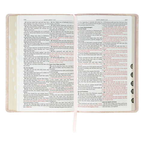 Pale Pink Floral Faux Leather King James Version Deluxe Gift Bible with Thumb Index