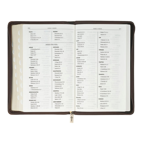 Crown of Thorns Two-tone Brown Faux Leather King James Version Deluxe Gift Bible with Thumb Index and Zipper Closure