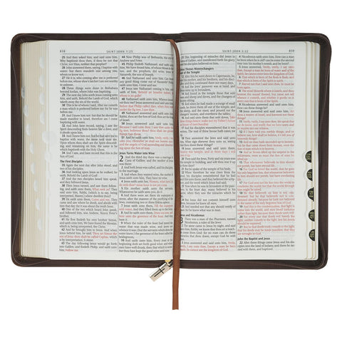 Crown of Thorns Two-tone Brown Faux Leather King James Version Deluxe Gift Bible with Thumb Index and Zipper Closure