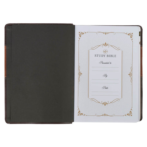 Burgundy and Toffee Faux Leather King James Study Bible with Thumb Index