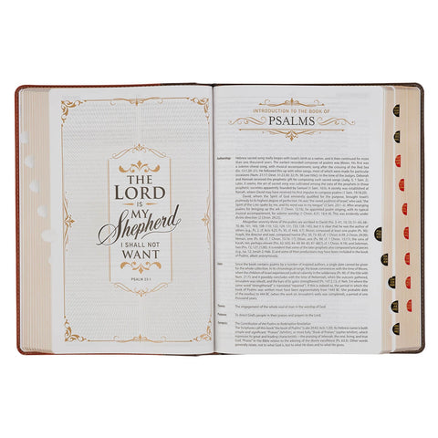 Dark Brown and Honey Brown Faux Leather Large Print King James Version Study Bible with Thumb Index