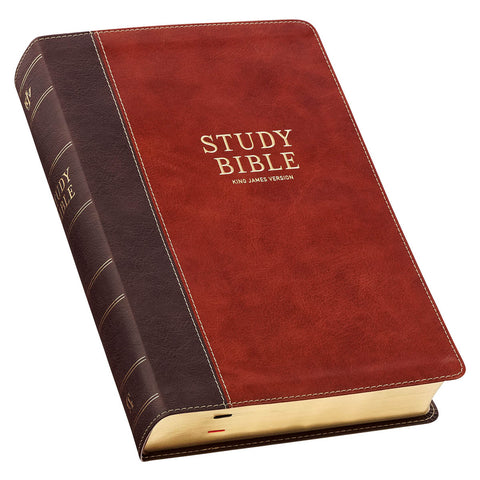 Dark Brown and Honey Brown Faux Leather Large Print King James Version Study Bible with Thumb Index