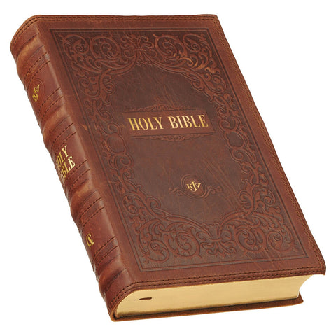 Chestnut Brown Full-grain Leather Giant Print Standard-size King James Version Bible with Thumb Index