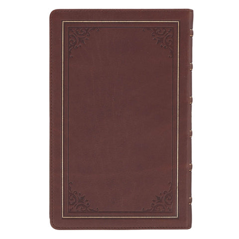 Triple Pane Frame Saddle Tan Full-grain Leather King James Version Deluxe Gift Bible with Thumb Index