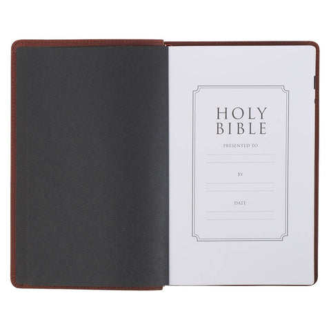 Triple Pane Frame Saddle Tan Full-grain Leather King James Version Deluxe Gift Bible with Thumb Index