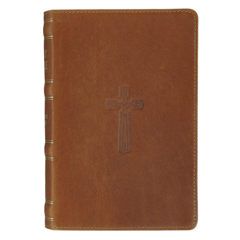 Camel Tan Genuine Leather Personal-Size Giant Print Compact King James Version Bible